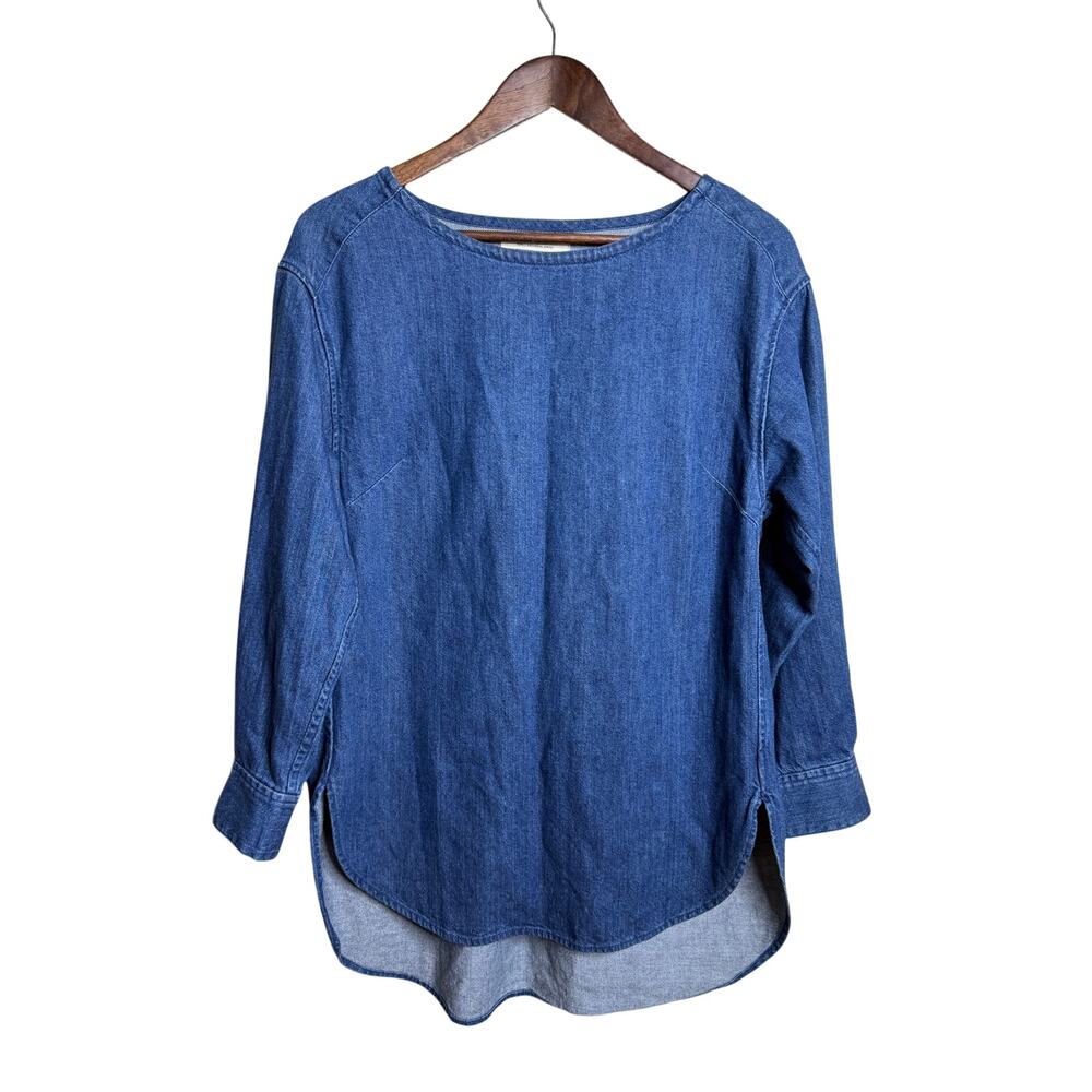 GALLARDAGALANTE Denim TUnic Blouse Boat Neck Cotton Japanese Size F One Size